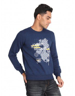 Men Cotton Blend Free Style Print Sweatshirt Denim